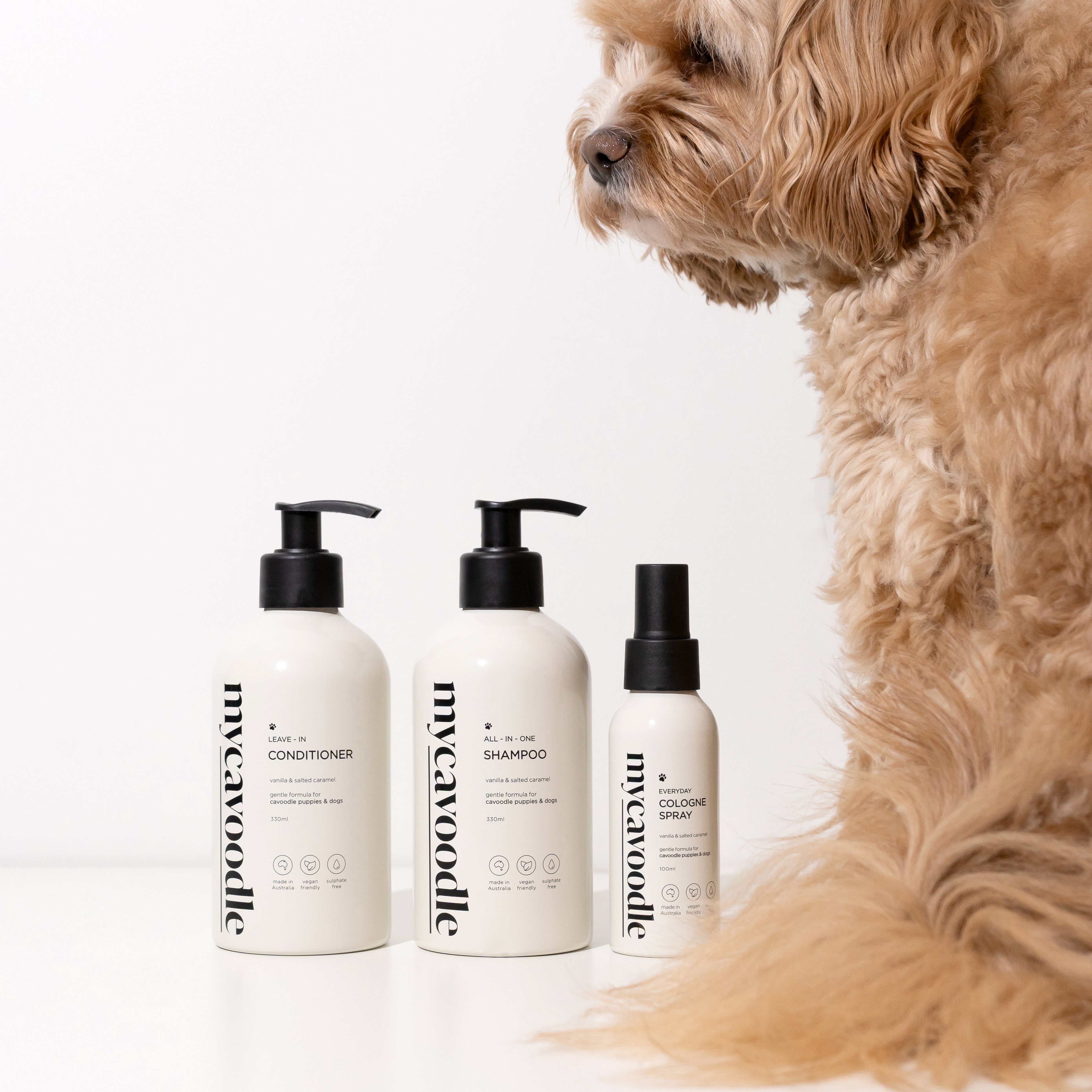 Cavoodle Vanilla Salted Caramel Shampoo, Conditioner Cologne